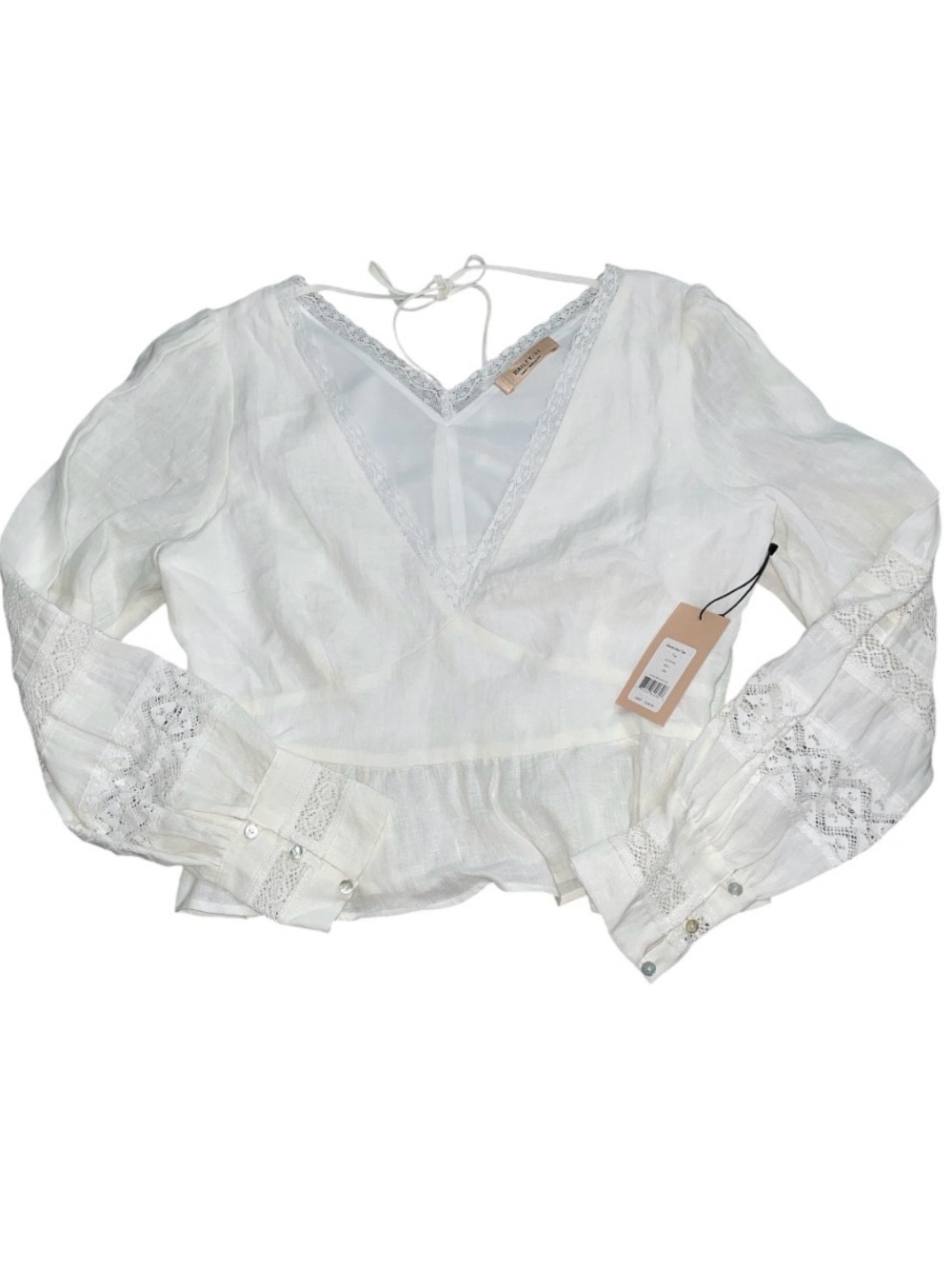 Bailey44 Diane Linen Lace trim Long Sleeve Blouse